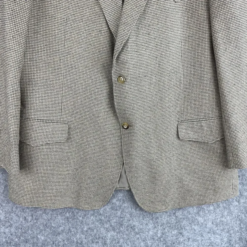 Luskeys Ryons Silk Western Blazer Sport Coat Mens 48L Beige Houndstooth‎ Cowboy